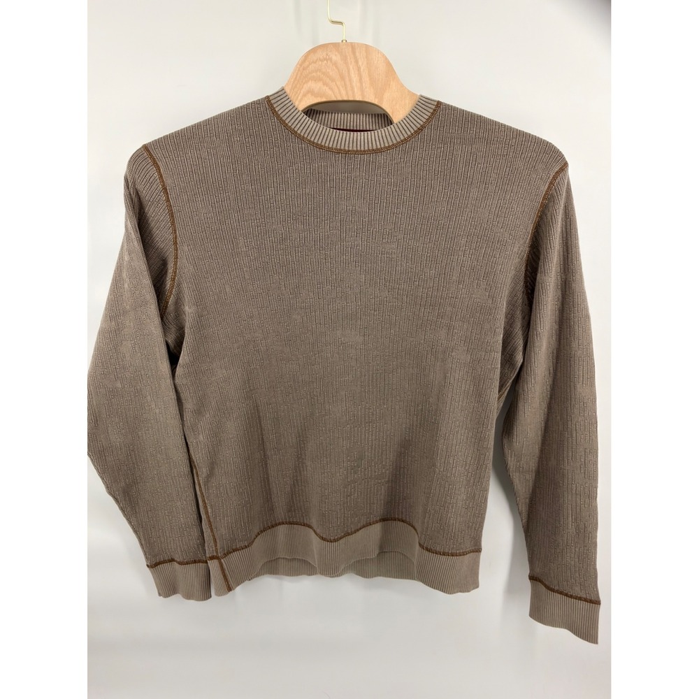 32 Bar‎ Blues Sweater XL Mens Brown Textured Knit 100% Cotton Crewneck Pullover